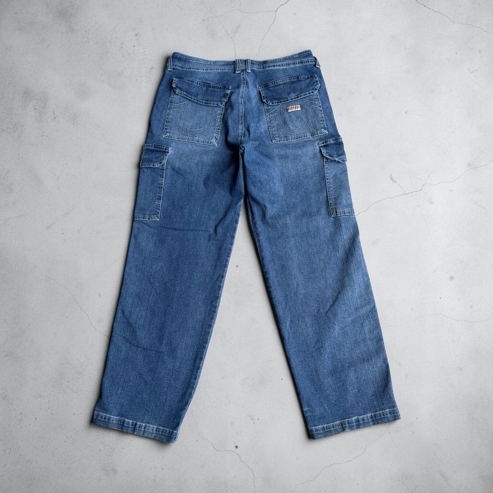 True Religion Cargo Carpenter Denim Jeans Size 31 Blue Zip 5-Pocket Women Y2K